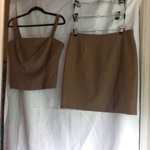 Vintage tan 2 piece skirt set neutral minimalist